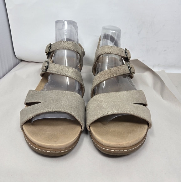 Dansko Angela Womens Sandel Sz 9.5-10 Sand Metallic Leather Comfort Wedge Adj. - Picture 2 of 13